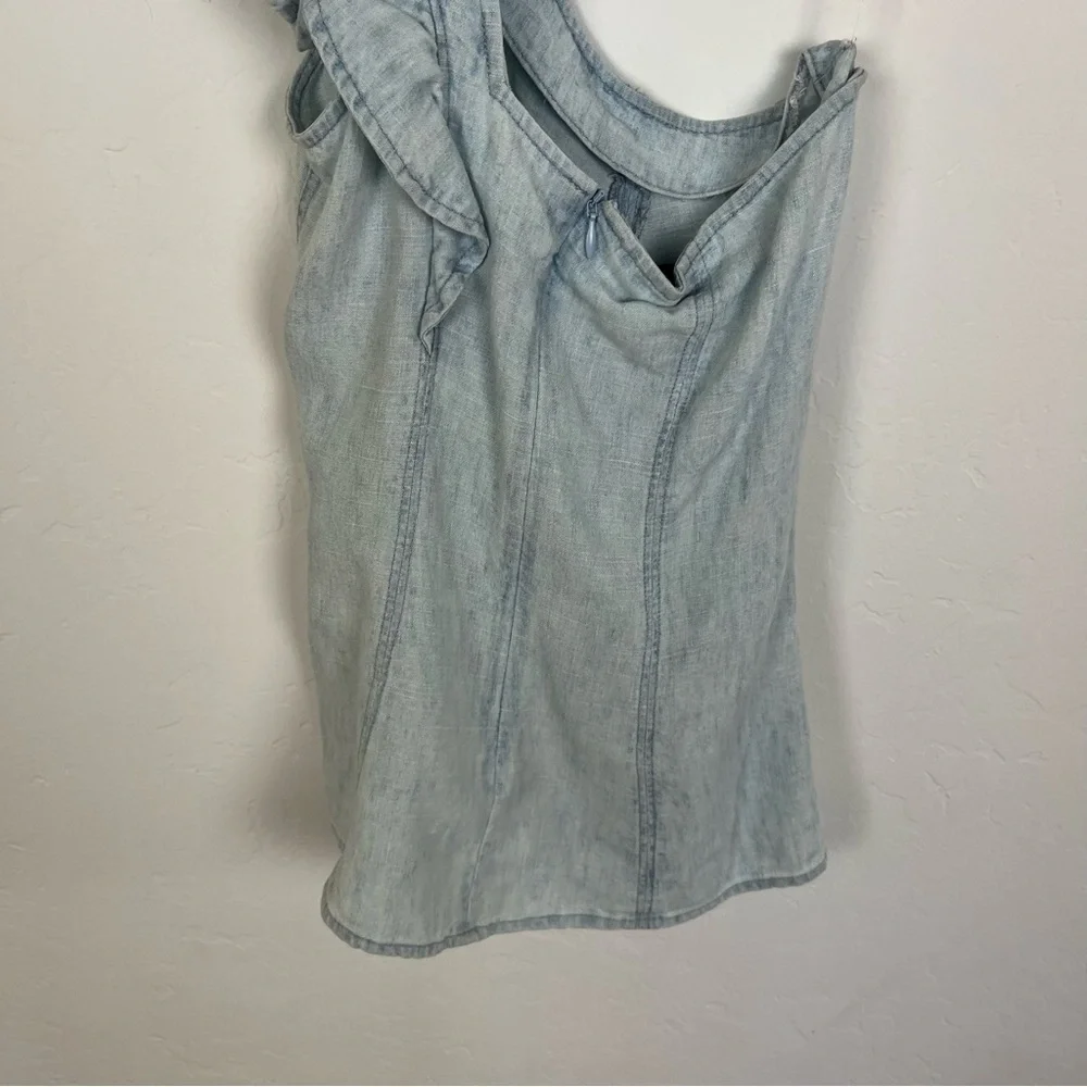 PAIGE One Shoulder Ruffle Denim Tank Top - Picture 5 of 7